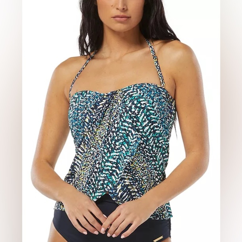 VINCE CAMUTO‎ Womens's Printed Draped Tankini Top | Blue/Navy/Teal | NEW/NWT!!💙